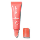 Coral lip balm with 'elf' branding on a white background