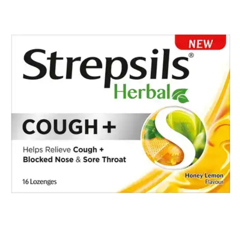 Strepsils Herbal Cough + Lozenges Honey Lemon 16 Pack