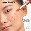 Cosmetic product application on a person's face with text on how to use.