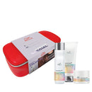 Wella Color Revolution special hair color treatment set, featuring a red zippered carrying case with a white paper sleeve, alongside a white bottle, a white tube, and a white jar with iridescent labels.