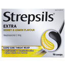 Strepsils Extra Honey and Lemon Fast Numbing Sore Throat Pain Relief with Anaesthetic Lozenges 16pk