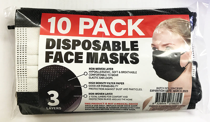 Face Mask Disposable Black 10 Pack