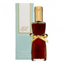 Estée Lauder Youth-Dew eau de parfum bottle with a gold and white label, a teal box in the background, and a decorative gold bow on the bottle.