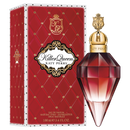 A product image featuring Katy Perry's Killer Queen perfume, showing the packaging and the bottle of the fragrance. The packaging is primarily red with gold accents, and it is labeled as a 100ml eau de parfum.
