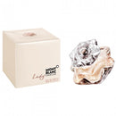 Mont Blanc Lady Emblem Eau de Parfum bottle alongside its packaging box. The bottle has a clear floral design on the front.