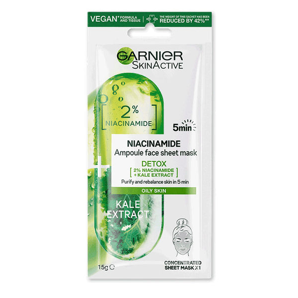 Garnier Niacinamide Detox Ampoule Face Sheet Mask, Kale Extract 15g