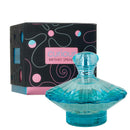 A product image featuring Britney Spears Curious 100ml Eau de Parfum with its black and pink packaging and a turquoise perfume bottle.