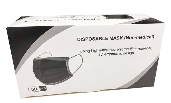 Face Mask Disposable Elastic 3 ply Black Box of 50