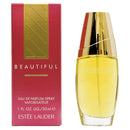 Estee Lauder Beautiful Eau de Parfum perfume spray bottle and packaging, with the fragrance described as 'Vaporous and subtly sweet'.